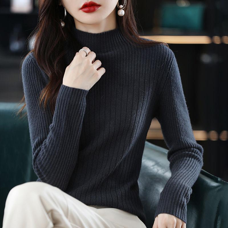 Пуловер с высоким воротником и длинными рукавами, вязаный свитер, однотонный женский свитер, женский свитер на осень и зиму 2022