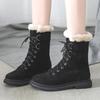 Элегантные женские зимние ботинки на среднем каблуке с круглым носком, на шнуровке, весна-осень, меховые ботинки из овечьей шкуры, демисезонные, размер 39, женская обувь