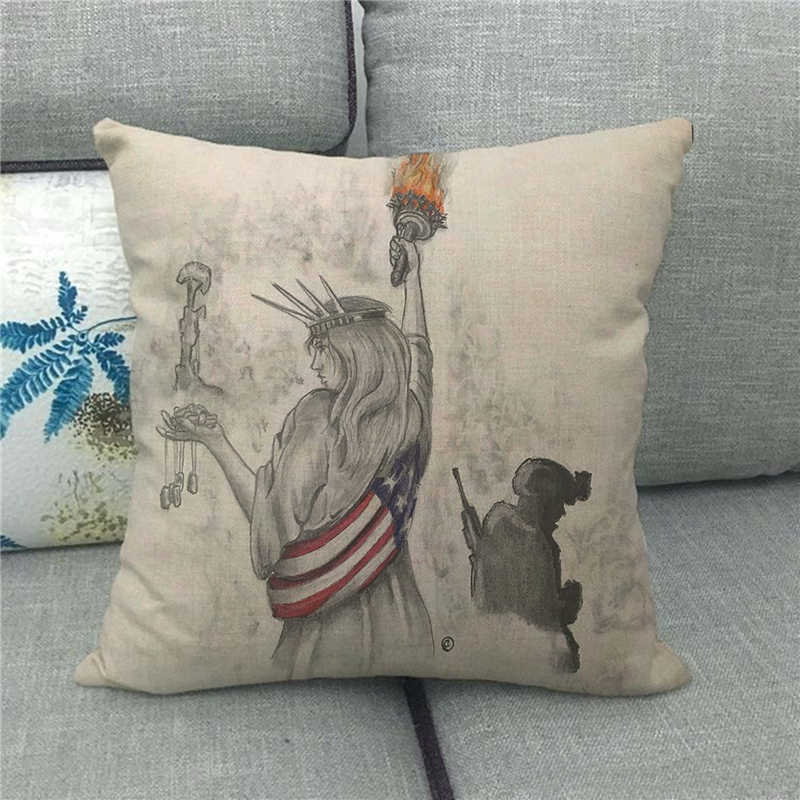 The Statue Of Liberty (Independent And Free) Digital Printing Short Plush Pillow Covers For Sofa Office Cushion Cover Home Goods