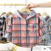 Детская рубашка в клетку с капюшоном, блузка с длинными рукавами для маленьких детей, повседневная верхняя одежда для мальчиков и девочек