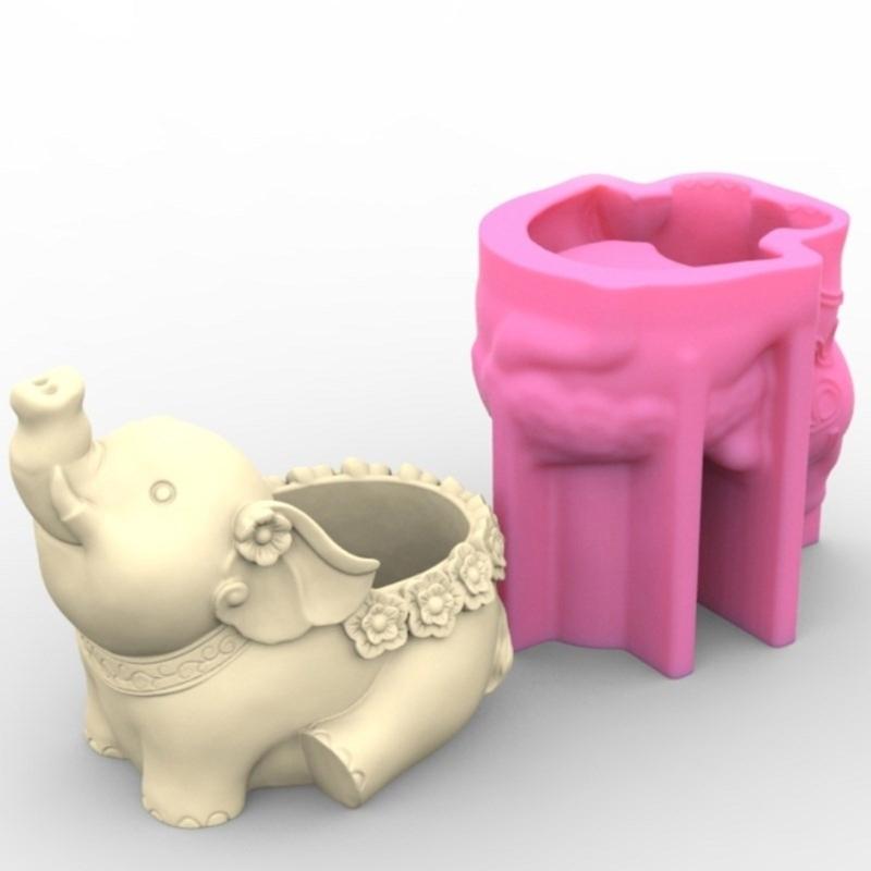 Silicone Mold for Succulent Planter Create Unique Flower Pots Plant Holder 3D Elephant Candle Holder Plaster Mould