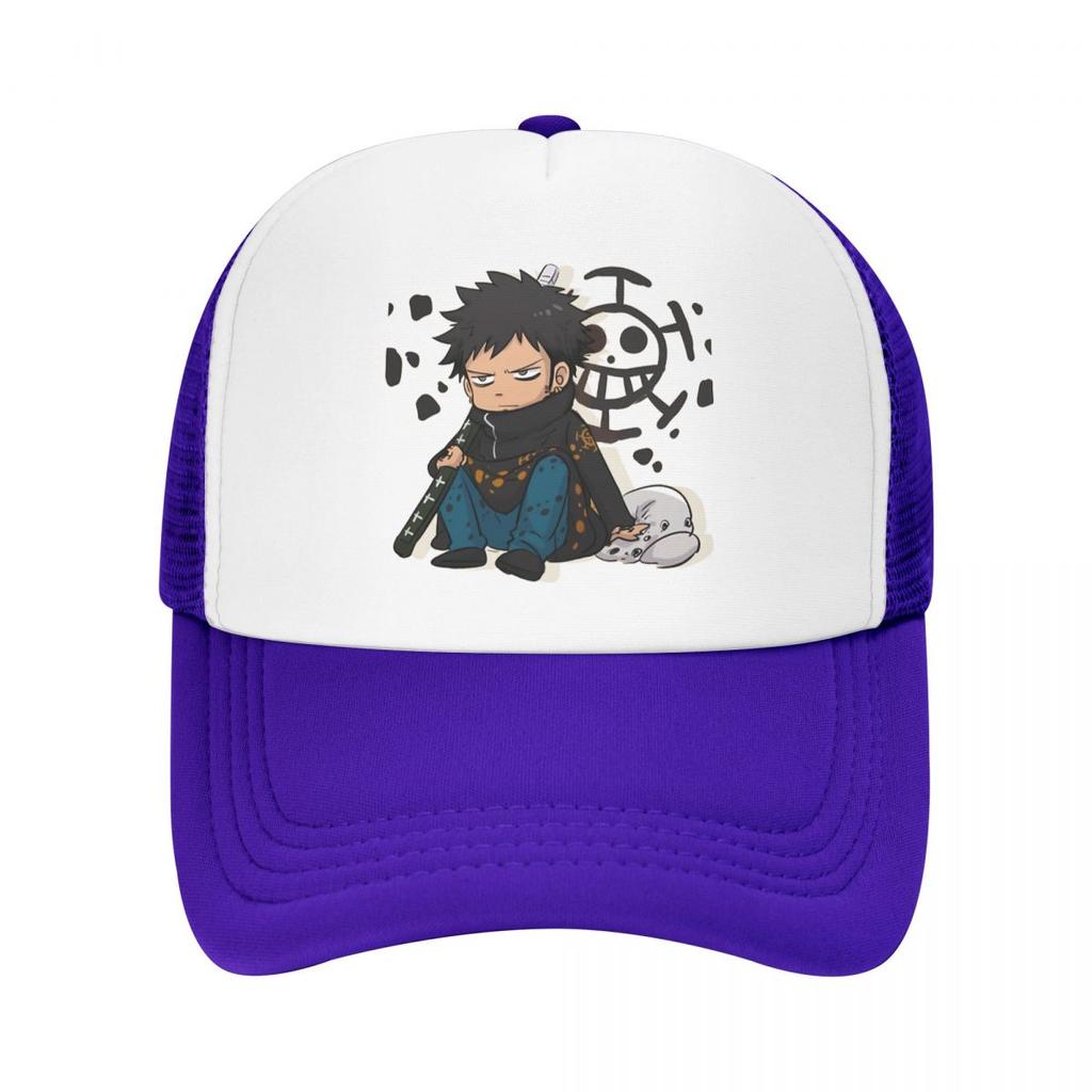 Luffy Anime Trucker Hats Trafalgar D Water Law Chibi Mesh Net Baseball Cap Snapback Kpop Peaked Hat Unisex Women One Size