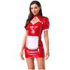 Женский костюм горничной для косплея S-XXL - Облегающее платье из глянцевой ПУ с кружевной отделкой и вырезами, со съемным бантом для Хэллоуина