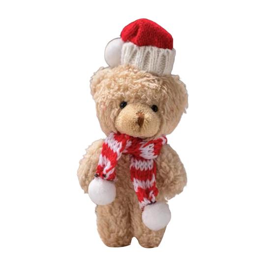 Плюшевый медведь Рождественское украшение Маленький мягкий медведь в вязаной шапке и шарфе Милые животные Настольное украшение для рождественских сувениров