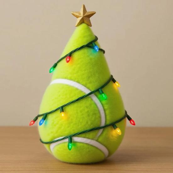 Вдохновленная спортивным мячом рождественская фигурка елки, изготовленная вручную из искусственной кожи, настольное украшение в форме дерева с золотой звездой на верхушке для праздничного домашнего декора