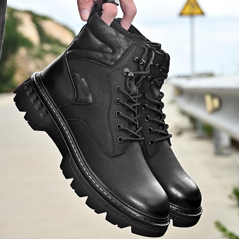 Мужские ботинки из кожи на шнуровке, осенние мужские ботинки на щиколотку, мужские нескользящие ботинки на платформе для активного отдыха, мотоциклетные ботинки