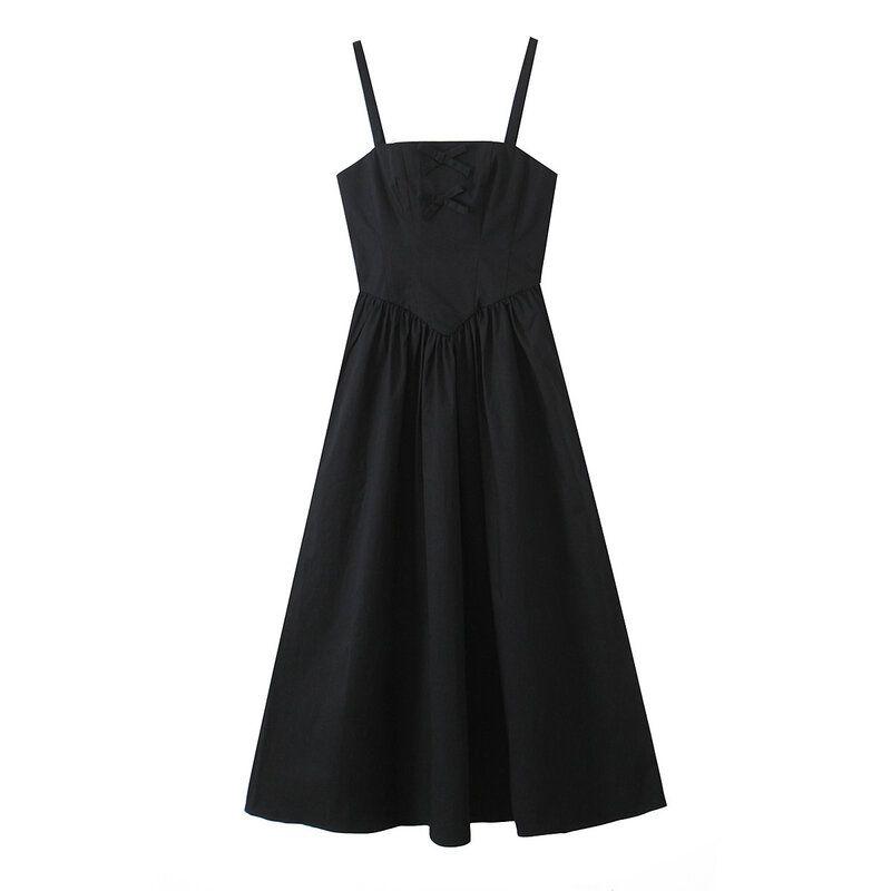Fashion Style 2024 Autumn New Women's Clothing Easiest for Match Bowknot Decoration Sling Midi Skirt Dress 4764806