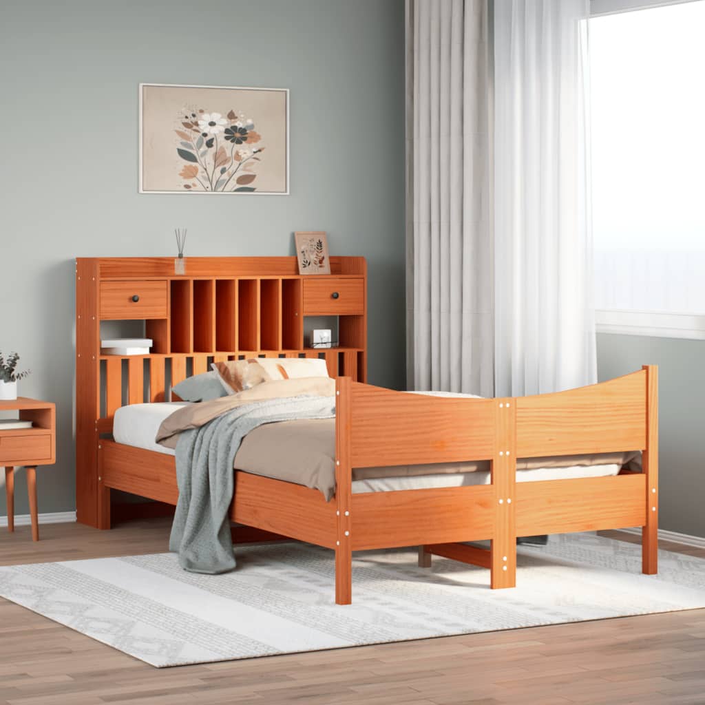 Solid Wood Bed without Mattress Wax Brown 135 x 190 cm Pine Wood