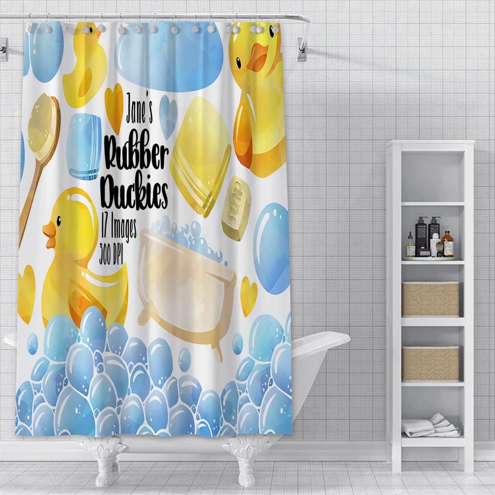 Little Yellow Duck Cute Animal Shower Curtain Waterproof Polyester Fabric Paint Bath Curtain Home Bathroom Decor Curtain Hook