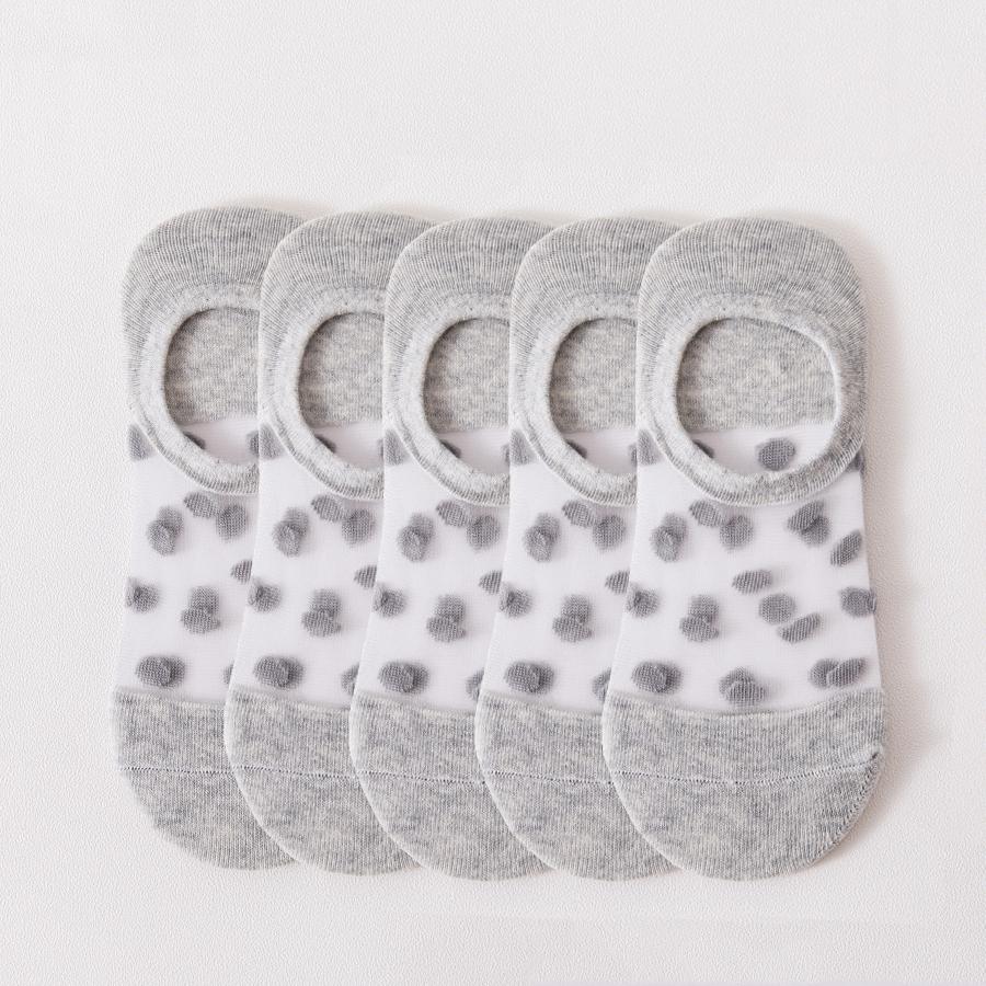 5Pairs Round Dot Socks Women's Summer Thin Transparent Invisible Boat Socks Breathable Short Sock Mesh Ultra-thin Non-slip Socks