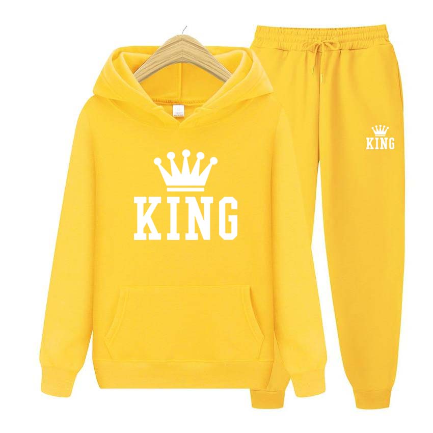 Мужские и женские толстовки с принтом King, спортивные костюмы, штаны для бега, плотная теплая одежда, мужские толстовки + брюки, комплект из двух предметов