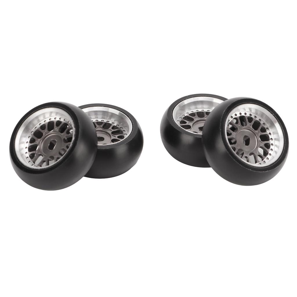 4pcs RC Drift Tire Aluminum Alloy Stable Flexible Drift Car Tyre for Wltoys 1 28 RC Car Titanium Color