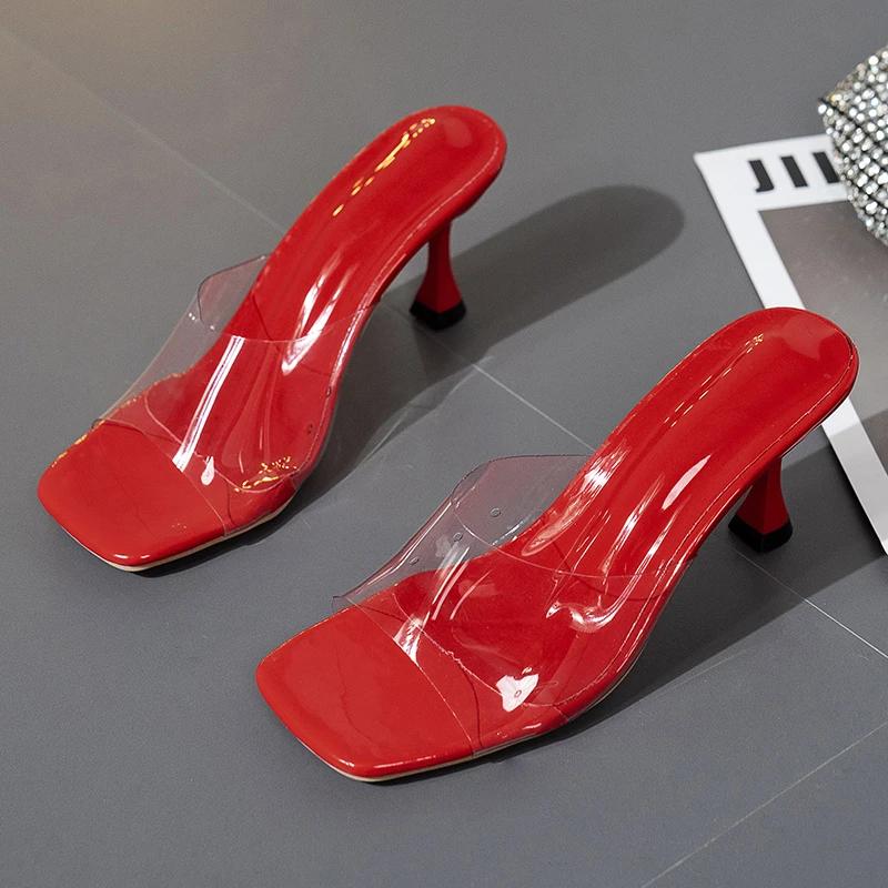 Summer Pumps Sandals PVC Jelly Slippers Open Toe High Heels Women Transparent Perspex Shoes Heel Clear