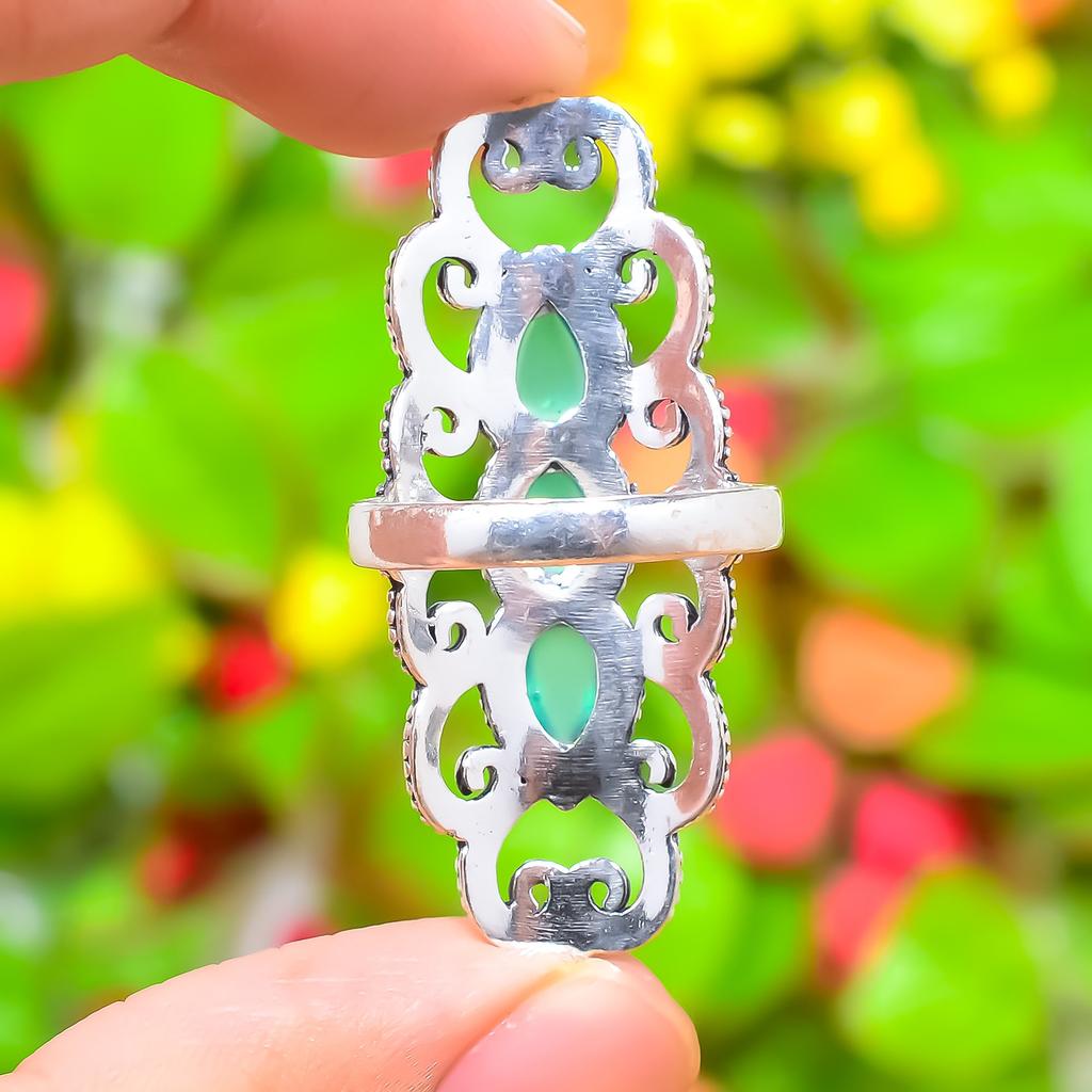 Аквамарин Драгоценный камень 925 Стерлинговое серебро Подарок Ювелирное изделие Кольцо Размер 9.5