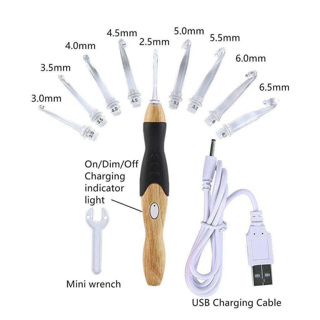 9 в 1 USB перезаряжаемые светящиеся крючки для вязания крючком DIY свитер вязальные спицы светодиодный набор швейных инструментов HMM