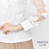 VOZZA Lace Long Sleeve Top with Embroidered Puff Sheer Floral Band Perfect for and Parties Women's See-Through Blouse/Shirt, Sleeves, Print, Stand-Up