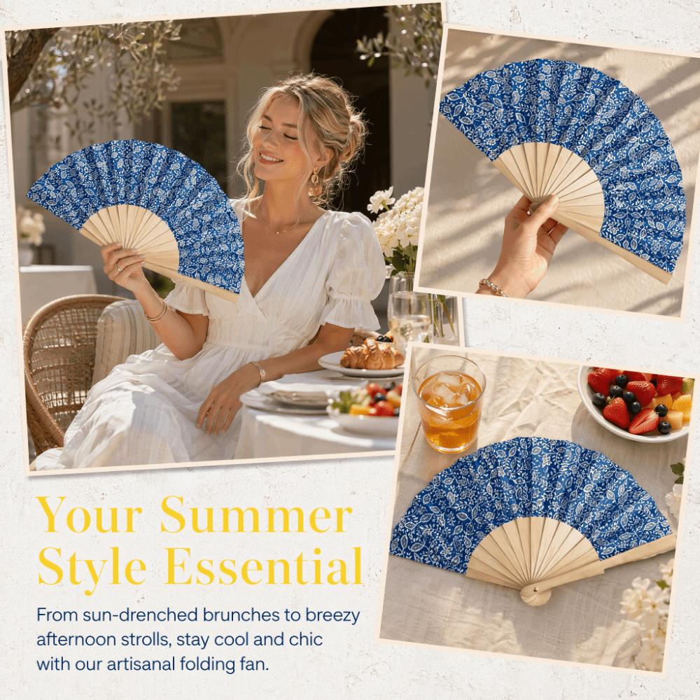 Wooden Handle Folding Hand Fan Lemon Print Hand Cranked Fan Lightweight Handheld Fan Photography