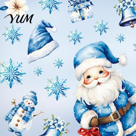 Holiday Party Glass Decorations 9Pcs Christmas Window Clings, Blue Santa Snowman Reindeer Static Stickers, Winter Theme Clings Reusable Double