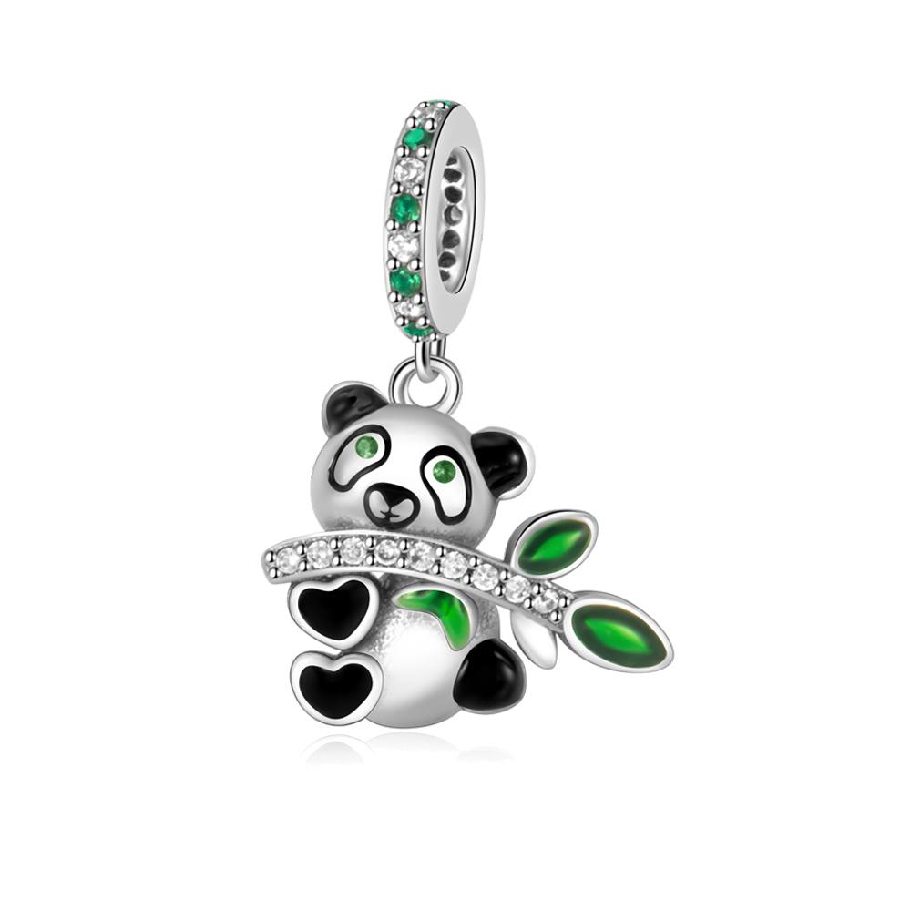 925 Silver Cute Panda Penguin Charm Snake Bracelet Necklace Black Pendant Gift for Women Girls