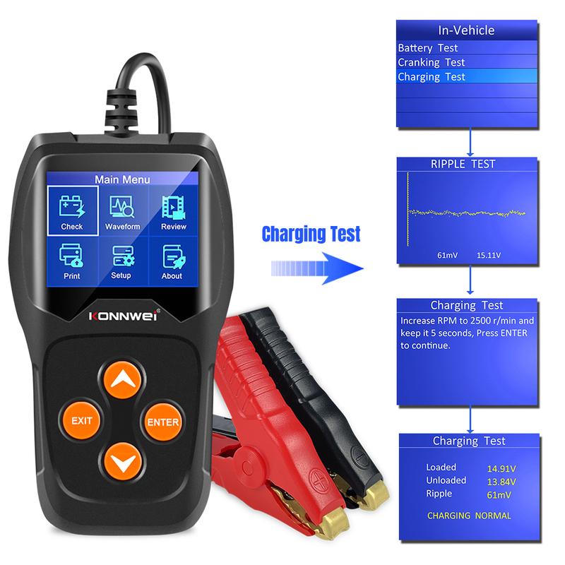 KONNWEi 12V Car Battery Tester Supports Online System Upgrades Print Fault Data Battery Status Display Car Battery Scanning Tool