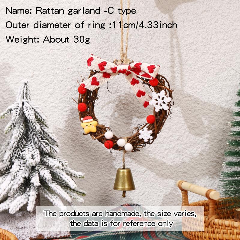 Рождественская гирлянда из ротанга, кольцо из ротанга, подвесные украшения для дверей, гирлянда из сосновых шишек, украшение для дома, праздничная сцена