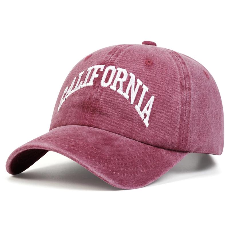 Унисекс БЕЙСБОЛКИ с вышивкой букв CALIFORNIA, стираные, весна-осень, регулируемые, для улицы, повседневные, солнцезащитные, спортивные