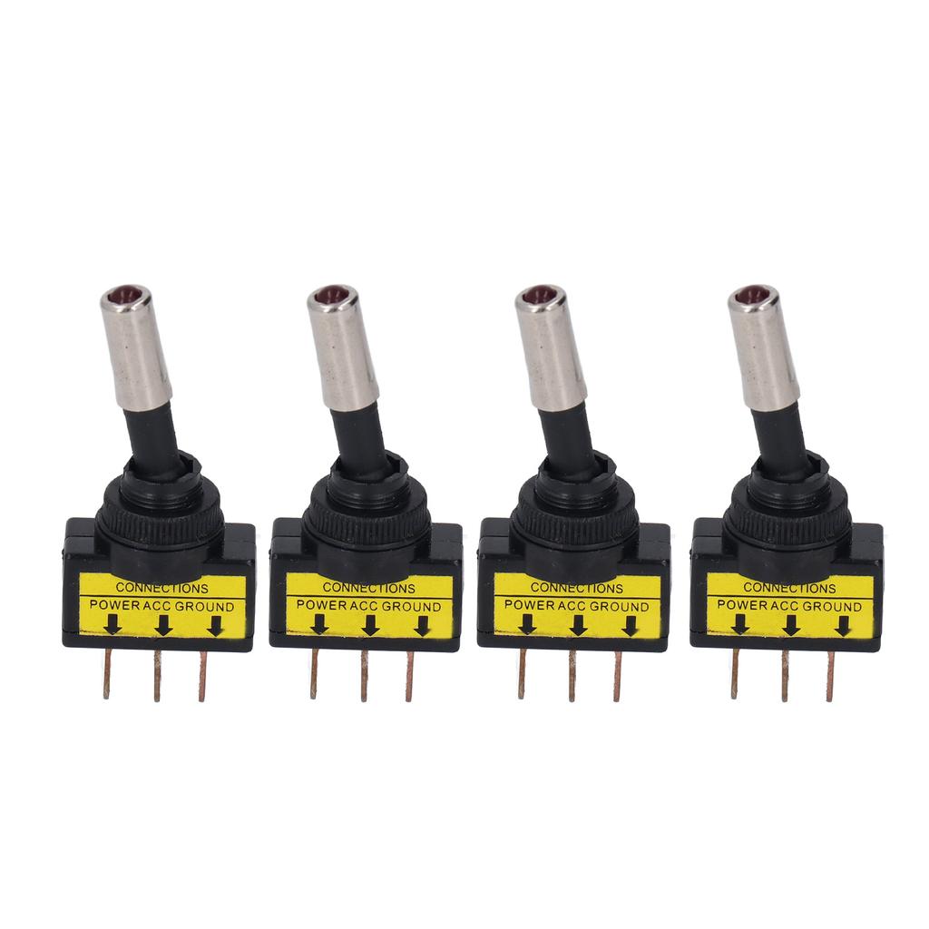 4Pcs Toggle Switch ON OFF Red LED Illuminated Car Auto Rocker Switch 3pin 12mm 20A DC12V