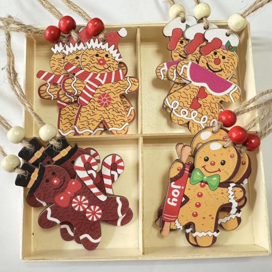 12 шт. Рождественские деревянные украшения, подвесные гномы, пряничные человечки, украшения для рождественской елки, подвеска для праздничного домашнего декора