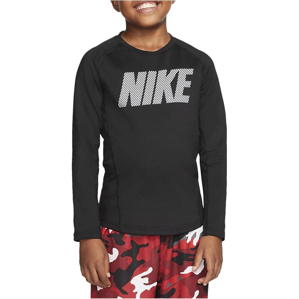 Nike Футболка с длинным рукавом и большим логотипом, детские топы, черный цвет BV4404