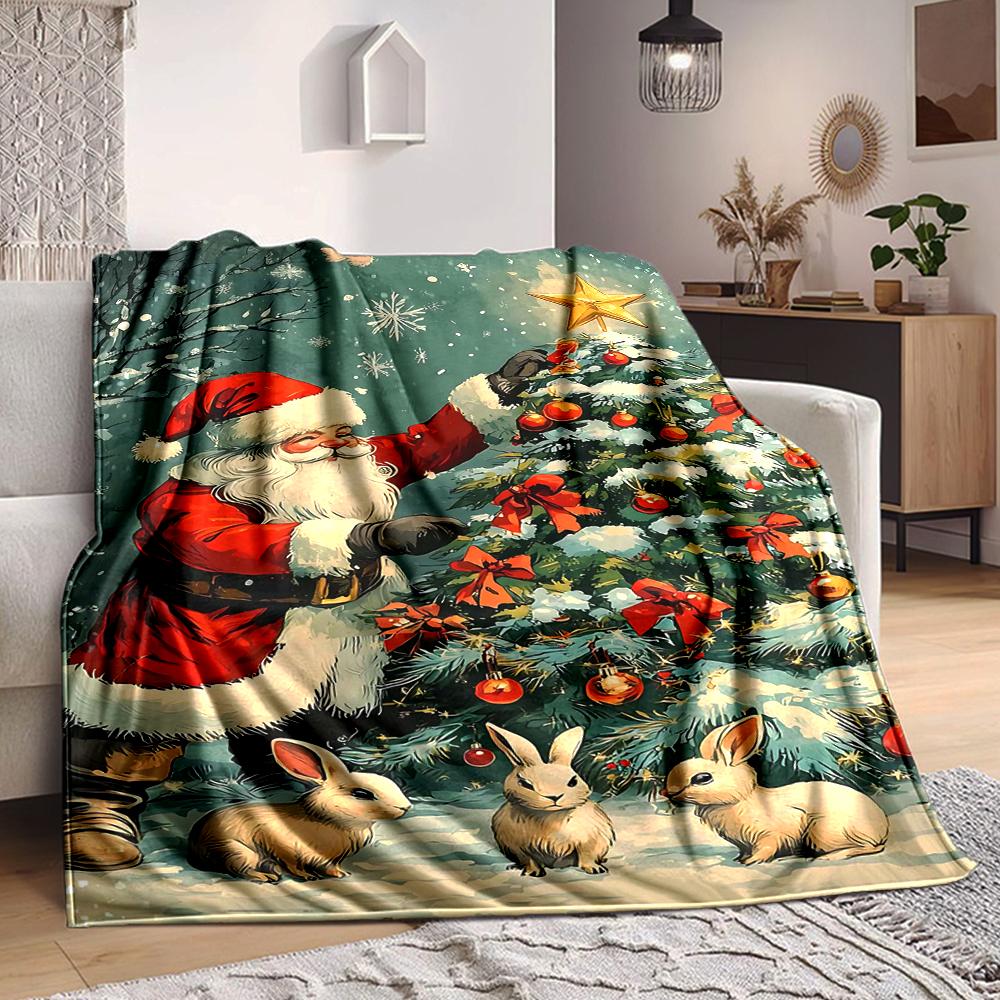 1Pc Christmas Santa Bunnies Blanket Soft And Comfortable Casual Warm Camping Travel Christmas Halloween Gift M91725