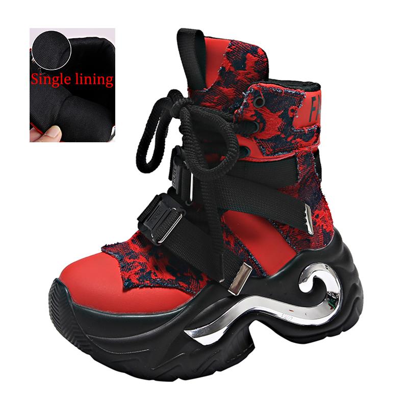 Fashion Fashion Chunky Platform Motorcycle Boots Women Denim Patchwork Lace Up Ankle Boots Woman Thick Bottom Non-Slip Punk Gothic Shoes