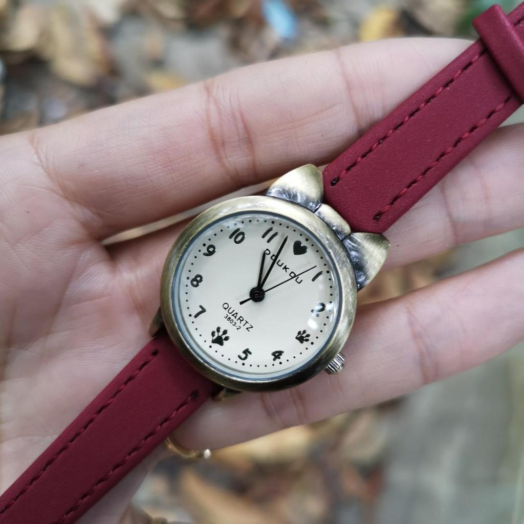 Модные светящиеся ретро-бронзовые студенческие часы Kitten