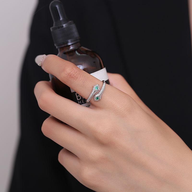 Изысканный корейский стиль S925 стерлингового серебра изумруд циркон серпентин открытое кольцо для женщин легкий роскошный нишевый дизайн изысканная мода