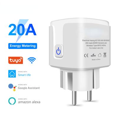Умная розетка Tuya Wi-Fi, 20 А, умная розетка европейского стандарта с функцией таймера монитора мощности, 4200 Вт, совместимая с Alexa Google Home