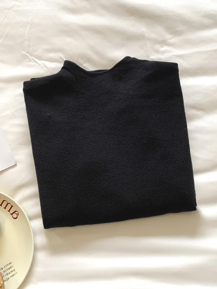 Мягкое омоложение и отбеливание Тонкий воротник-стойка Свитер с длинными рукавами для ношения под одеждой Женский весенний популярный мягкий восковой базовый топ Универсальный