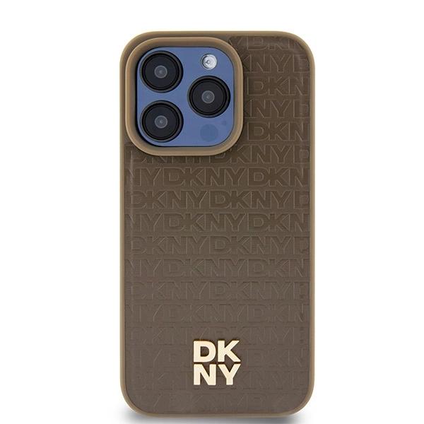 Dkny Leather Pattern Metal Logo Magsafe Case For Iphone 14 Pro Max - Brown