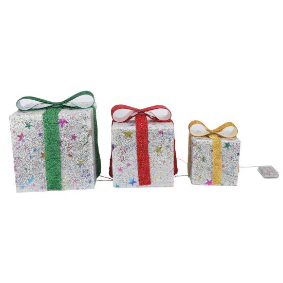 3 шт./кор., Рождественская подарочная коробка с подсветкой, праздничный декор, подарочный чехол для дома, на открытом воздухе, теплый очаровательный орнамент рождественской елки