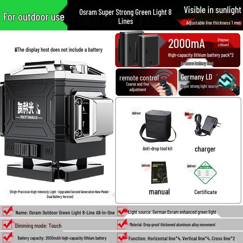 12-линейный зеленый лазерный уровень: Высокоточный, Сильный Свет, Инфракрасное Автоматическое Выравнивание для Стен и Полов