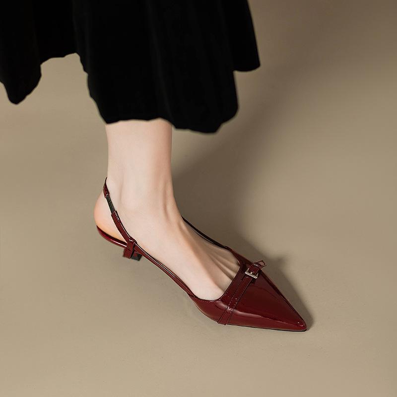Сандалии из лакированной кожи с острым носком, женские, лето 2024, новые, стиль феи, универсальные, ретро, на шпильке, пустые туфли