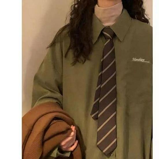 Retro Coffee Striped Green Contrast Tie - Handmade Vintage Casual Brown Shirt Trend