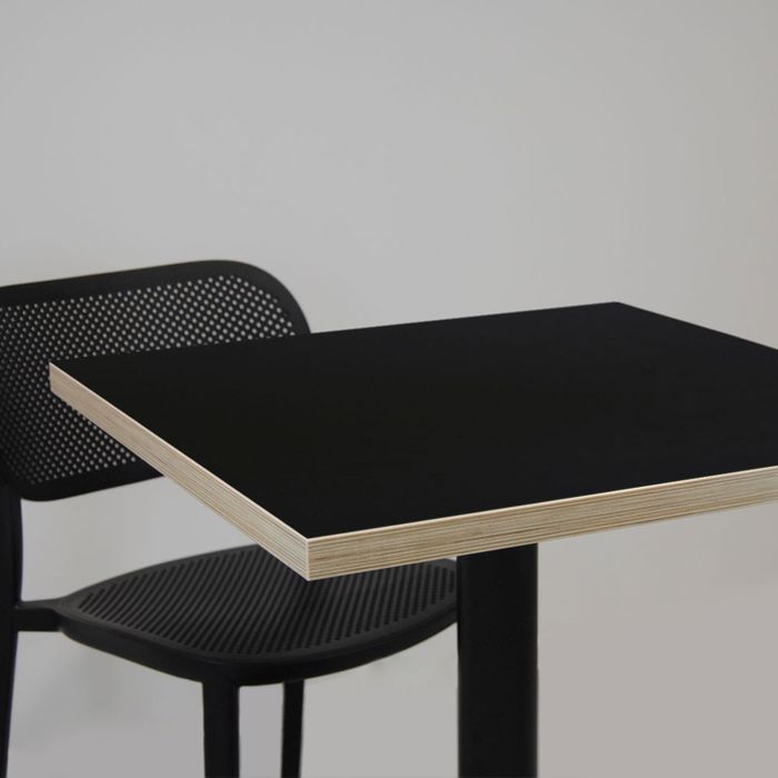 Table 70 X 70 Cm - Black Rome Model with Wooden Edges
