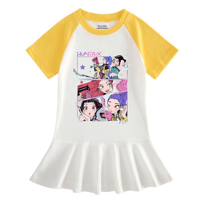 Girls Kpop Rumi Mira Zoey Hunters Print Raglan Sleeves Dress
