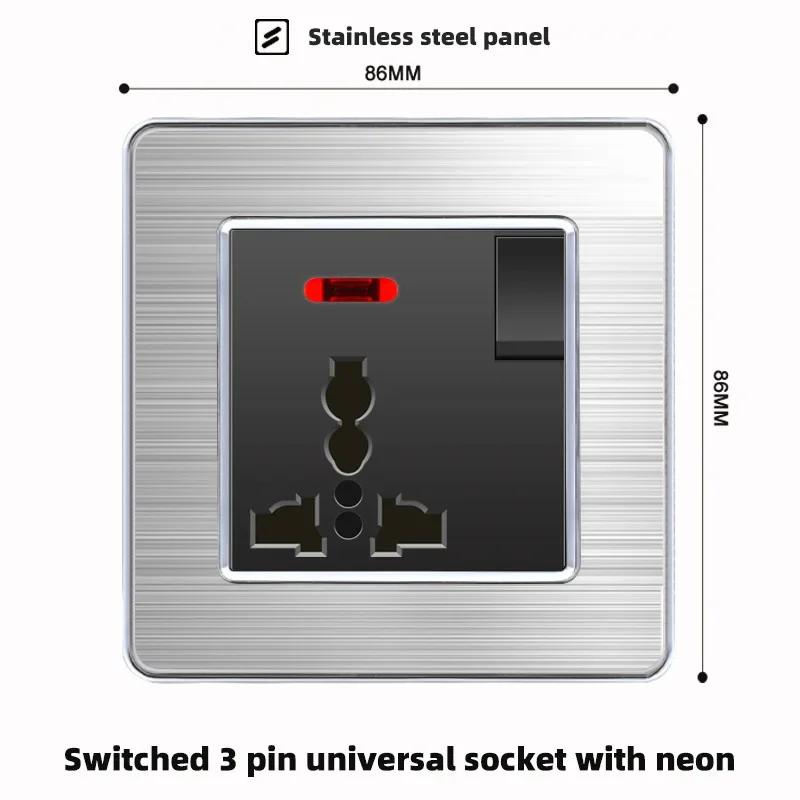 Luxury Brushed Stainless Steel Wall Light Switch,Universal 5pin 18W Type-C Quick Charging outlet,UK Standard Dual USB Socket