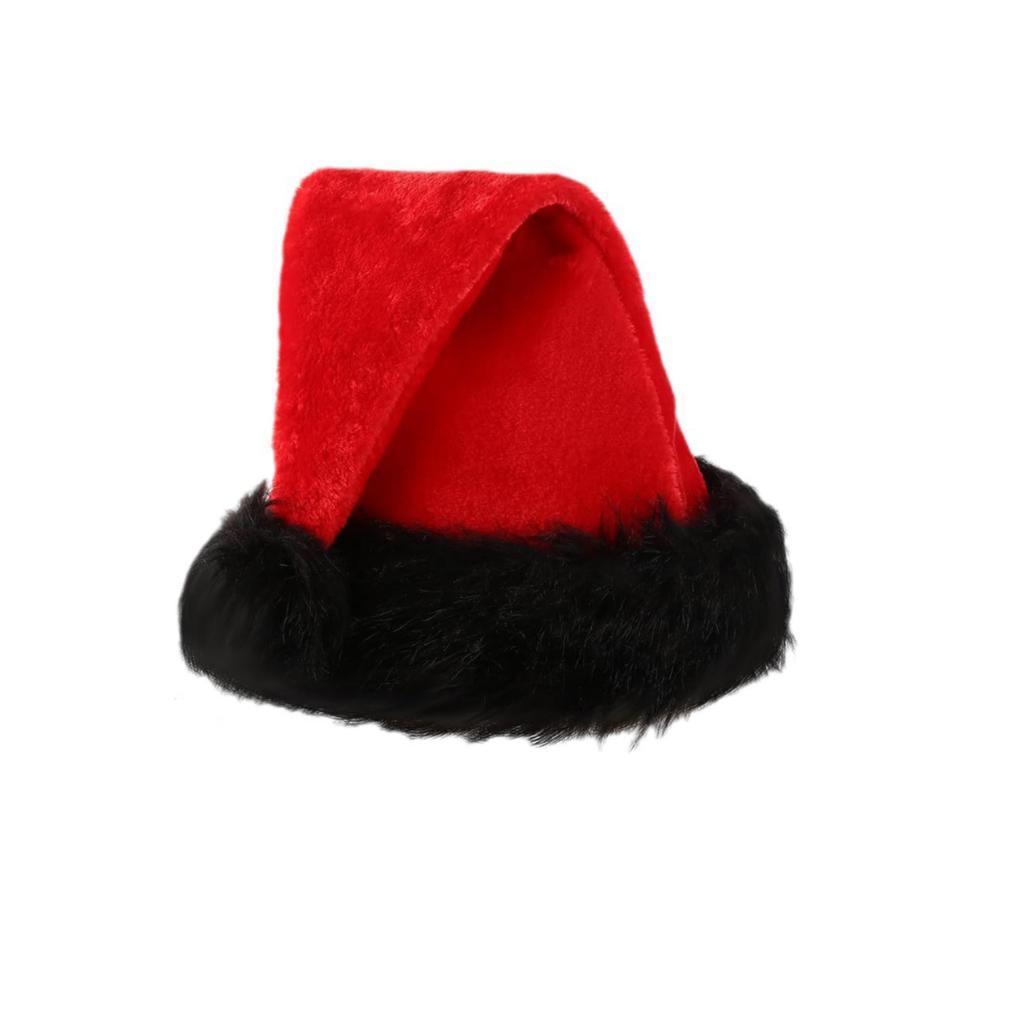 Красная рождественская шапка для взрослых - Плюшевый стиль с черным отворотом, Праздничный костюмный реквизит и украшение, Милый небольшой подарок для друзей