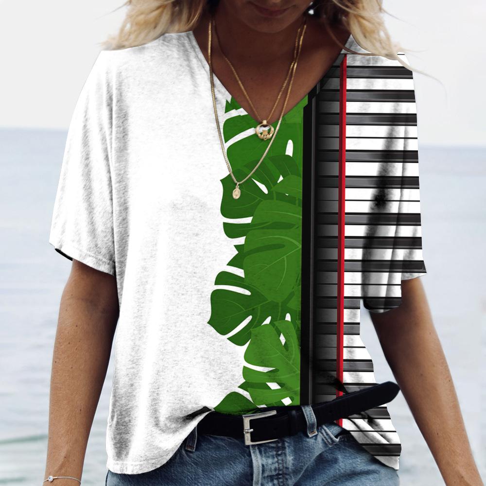 Футболки с v-образным вырезом, женские винтажные свободные топы с 3D мультяшным принтом и короткими рукавами, летние повседневные футболки для влюбленных пар