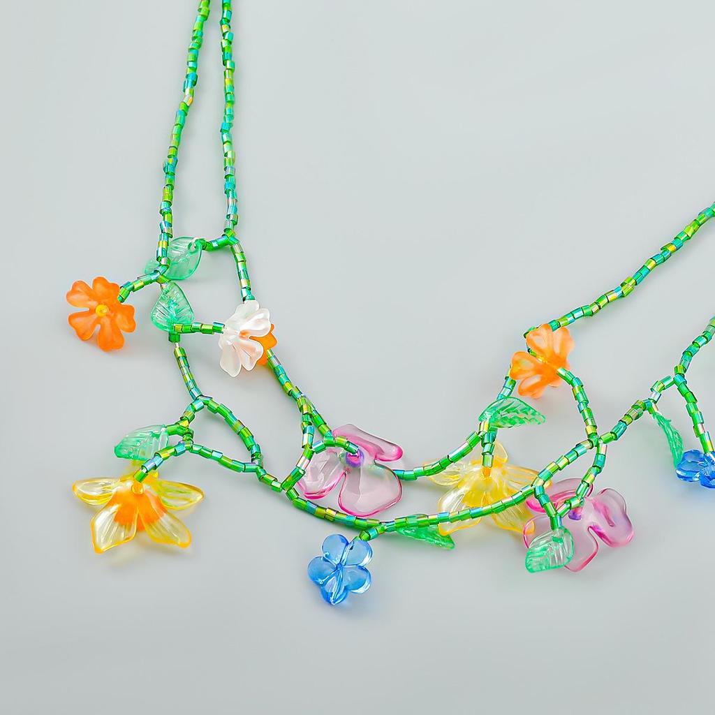 Богемское многослойное стеклянное трубчатое ожерелье из смоляных цветов для женщин