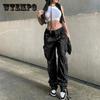 Vintage Cargo Pants Loose Jeans Women's Casual Spring Autumn Pocket Street Sports High Waist Straight Grey Trousers