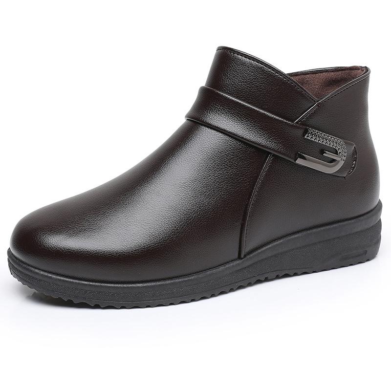 Зимние короткие ботинки для мамы с бархатной подкладкой и нескользящей подошвой: Кожаные зимние ботинки на мягкой подошве для женщин среднего и пожилого возраста