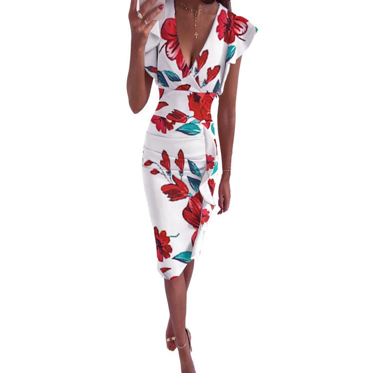 JKASHDK Women's Fashion Summer Spring Solid Color Print Short Sleeve V-Neck High Waist Casual Dresses