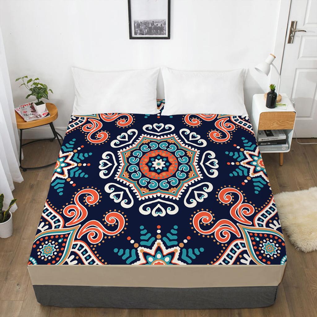Home Textile 3D Printed Bohemian Pattern Fitted Sheet Mattress Cover Elastic Band Bed Sheet Pad Bedding